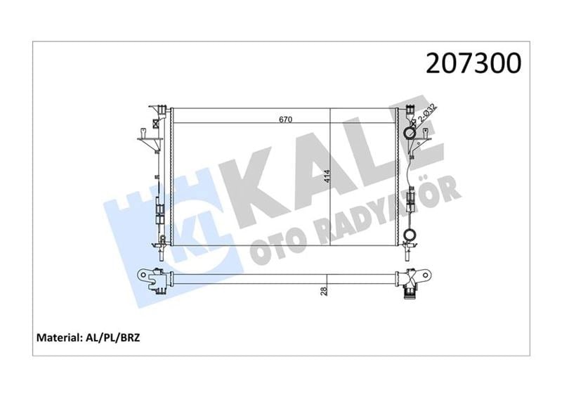 Radyatör Lgn Iı 1.6-1.8-2.0-1.9 Dcı Ac Mek Otom 670X399x26 2 Sıra Al Sistem Kale 0529302Al