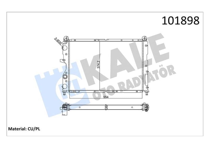 Radyatör Tmpr 2.0 İ Ac Klimasız Mek 558X367x36 2 Sıra Cu Pl Sistem Kale 0115172Pa