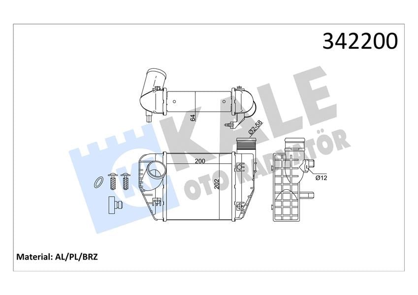 Turbo Radyatörü Intercooler A6 4F5. C6 Al/Pl/Brz 200X202x62 Kale 342200