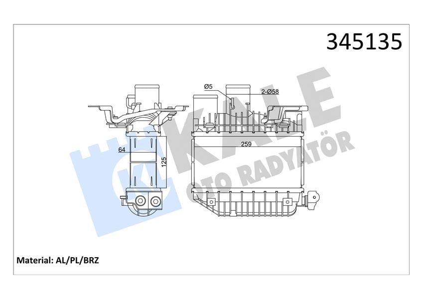 Turbo Radyatörü Intercooler Avensıs 2.0 D4d 99-05 65X260x125 Al/Pl/Brz Kale 345135