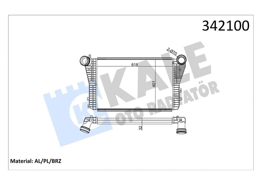 Turbo Radyatörü Intercooler Caddy-Golf V-Jetta-A3-Leon-Octavıa 1.8-1.9-2.0Tdı-Tfsı 615X406.6X32 Kale 342100