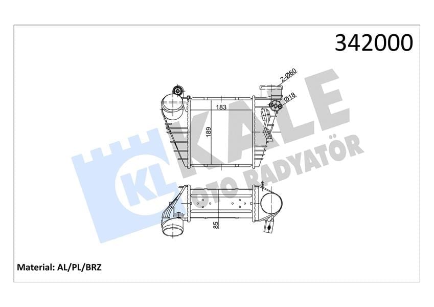 Turbo Radyatörü Intercooler Golf Iv-Bora-A3-Octavıa-Toledo-Leon 1.9Tdı 183X189.5X85 Al/Pl/B Kale 342000