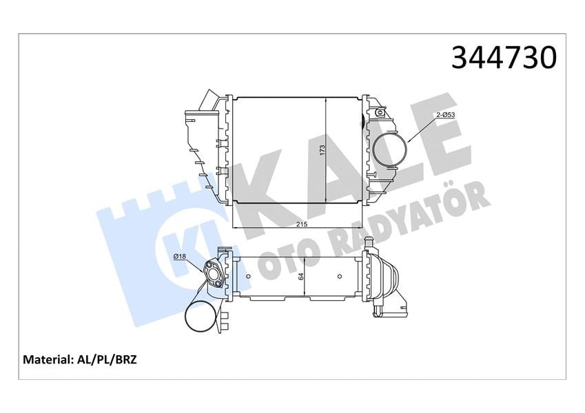 Turbo Radyatörü Intercooler Passat 98-00 -A4 97-01 -Superb 02-03 2.5 Tdi 215X172x62 Al/Pl/Brz Kale 344730