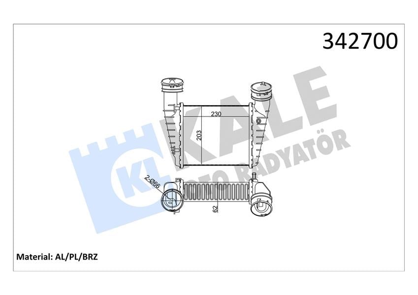 Turbo Radyatörü Intercooler Passat-Superb Al/Pl/Brz 230X203x62 Kale 342700