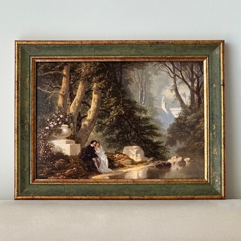 Nehrin Kıyısında Aşk Çerçeveli Vintage Tablo
