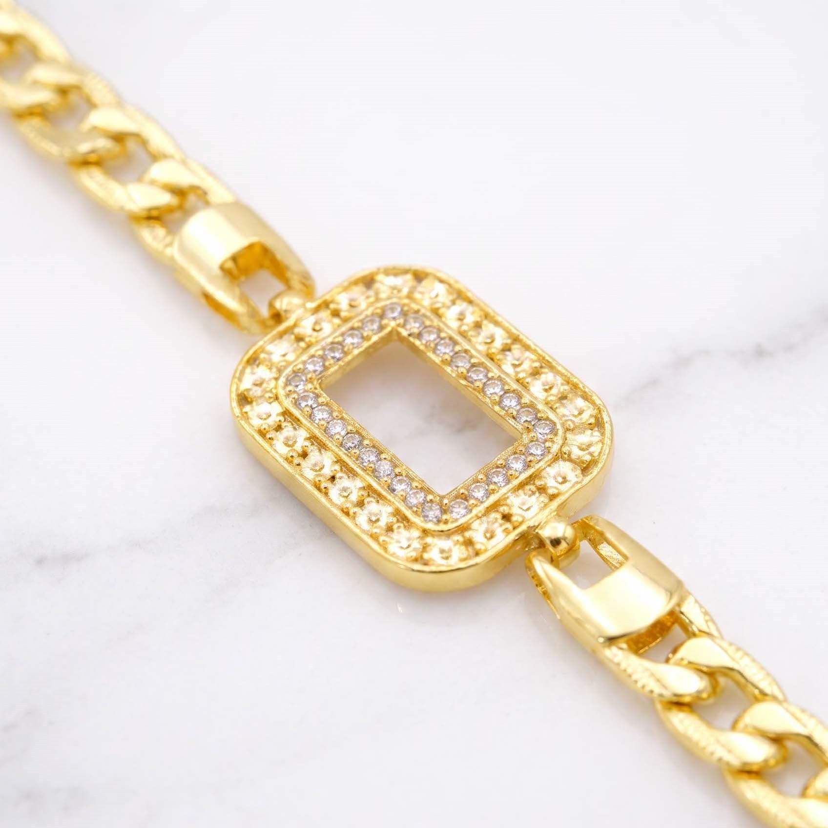 Altın Kaplama Figaro Model Taşlı Gram Çerçeve Bileklik BLK-1326