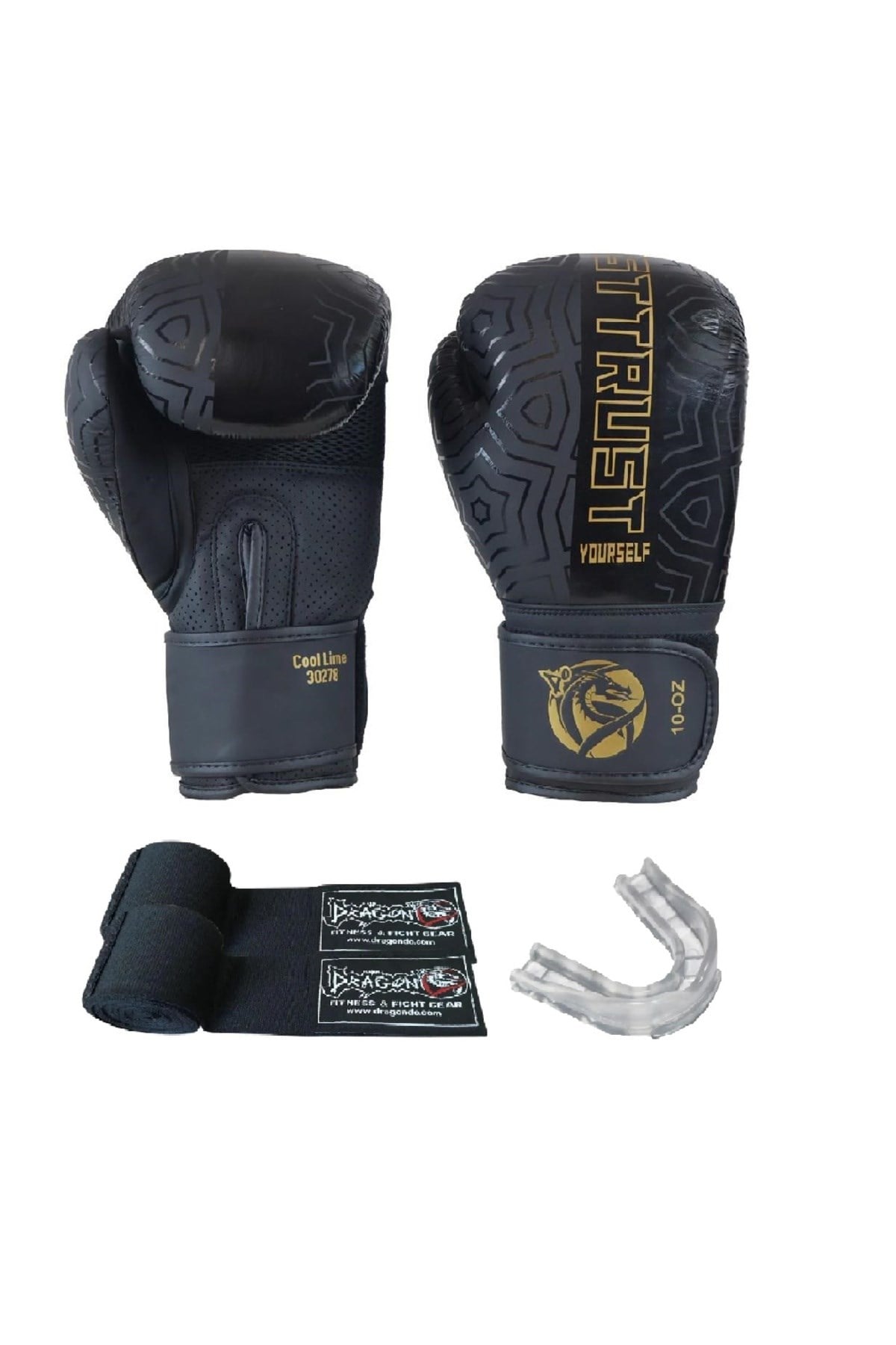 Cool Lime Hakiki Deri Kick Boks Eldiveni Boks Eldiveni Muay Thai Dragon Bandaj Dişlik 3'lü set