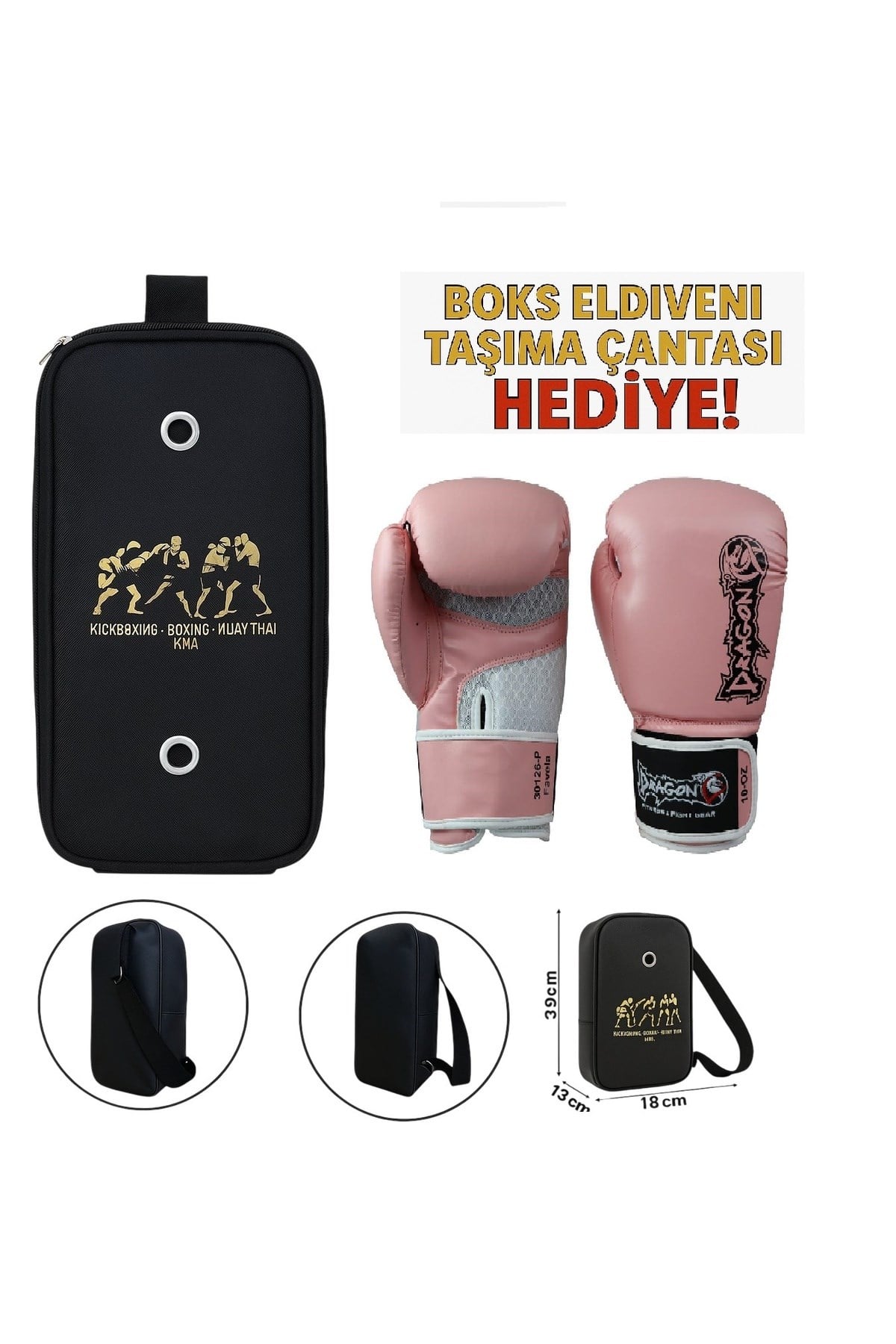Dragon Favela Pembe Kadın Boks Eldiveni Kick Boks Muay Thai Antren Eldiveni + Taşıma Çantası Hediye