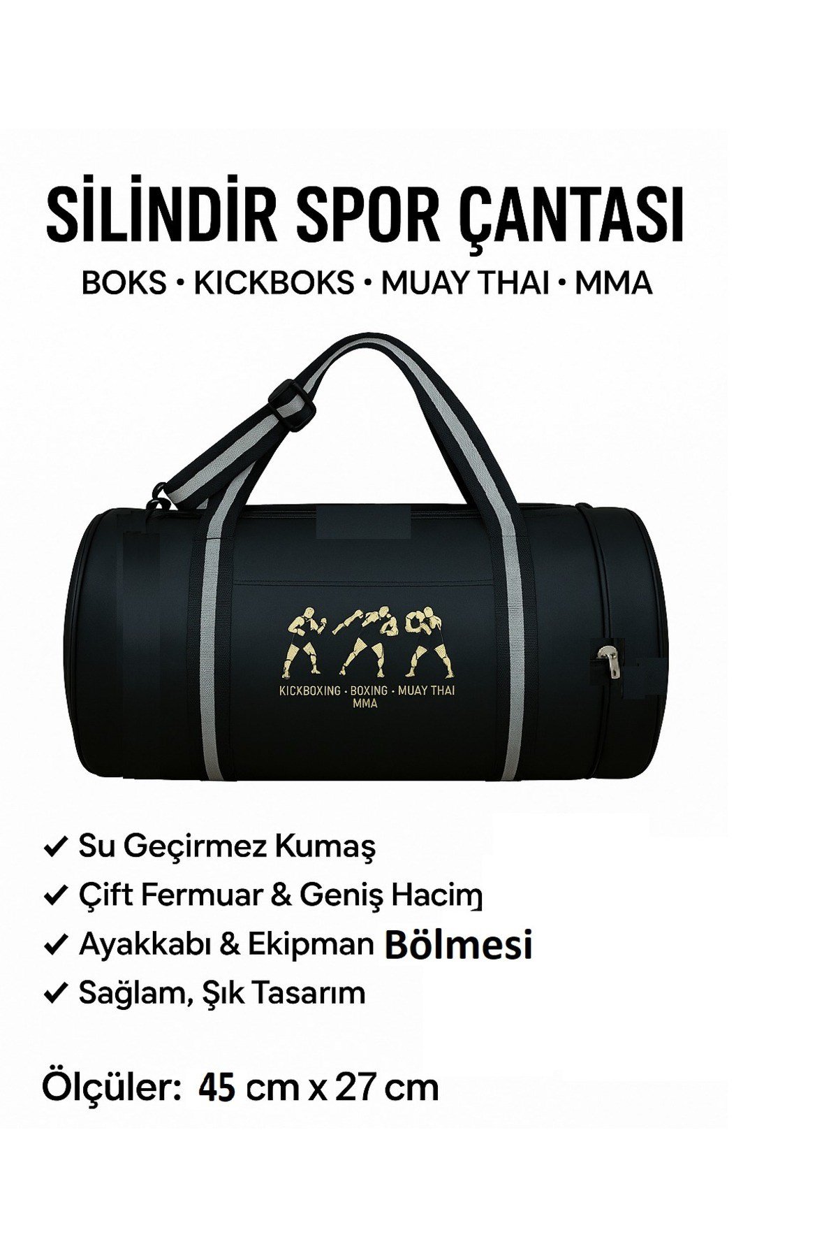 Kıck Boks Boks Muay Thai Mma Çantası Önü Fermuarlı Uzun Askılı Seyahat Gym Fitness Spor Çantası