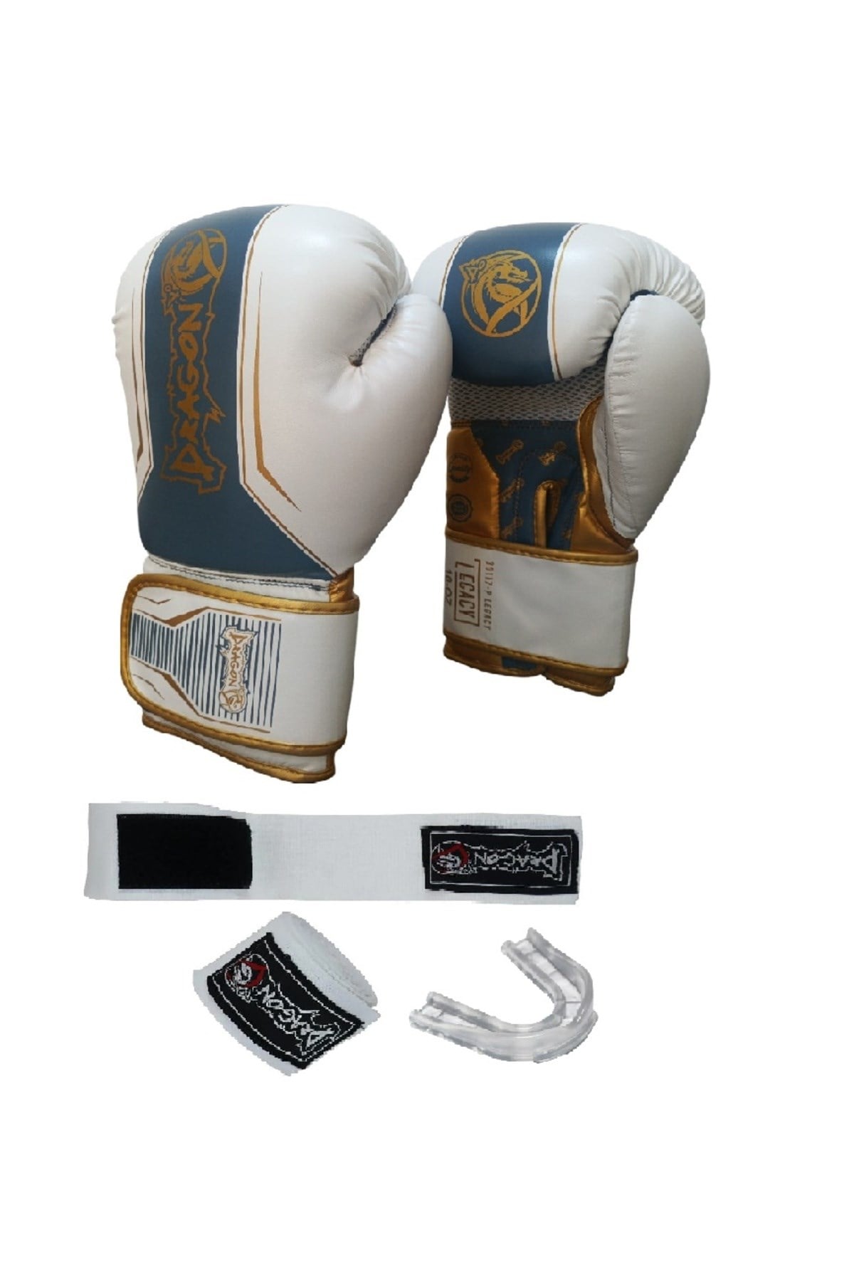 Legacy Kick Boks Eldiveni Boks Eldiveni MuayThai Müsabaka Antreman eldiveni 3'li Set Beyaz Altın