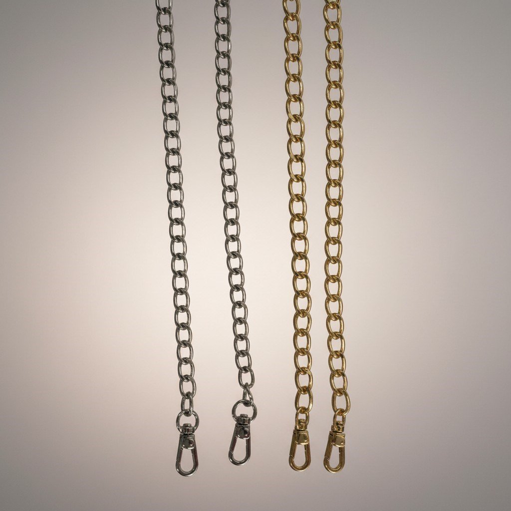 Büyük Alüminyum Traşlı Çanta Zinciri 120 cm Nikel ve Light Gold 