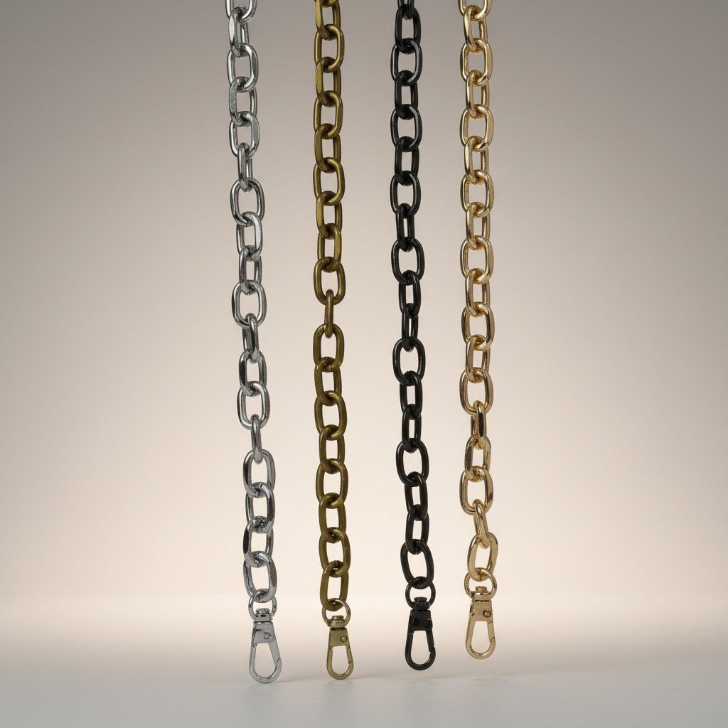Büyük Halkalı Çanta Zinciri 120 cm Nikel, Antik, Siyah Nikel ve Light Gold