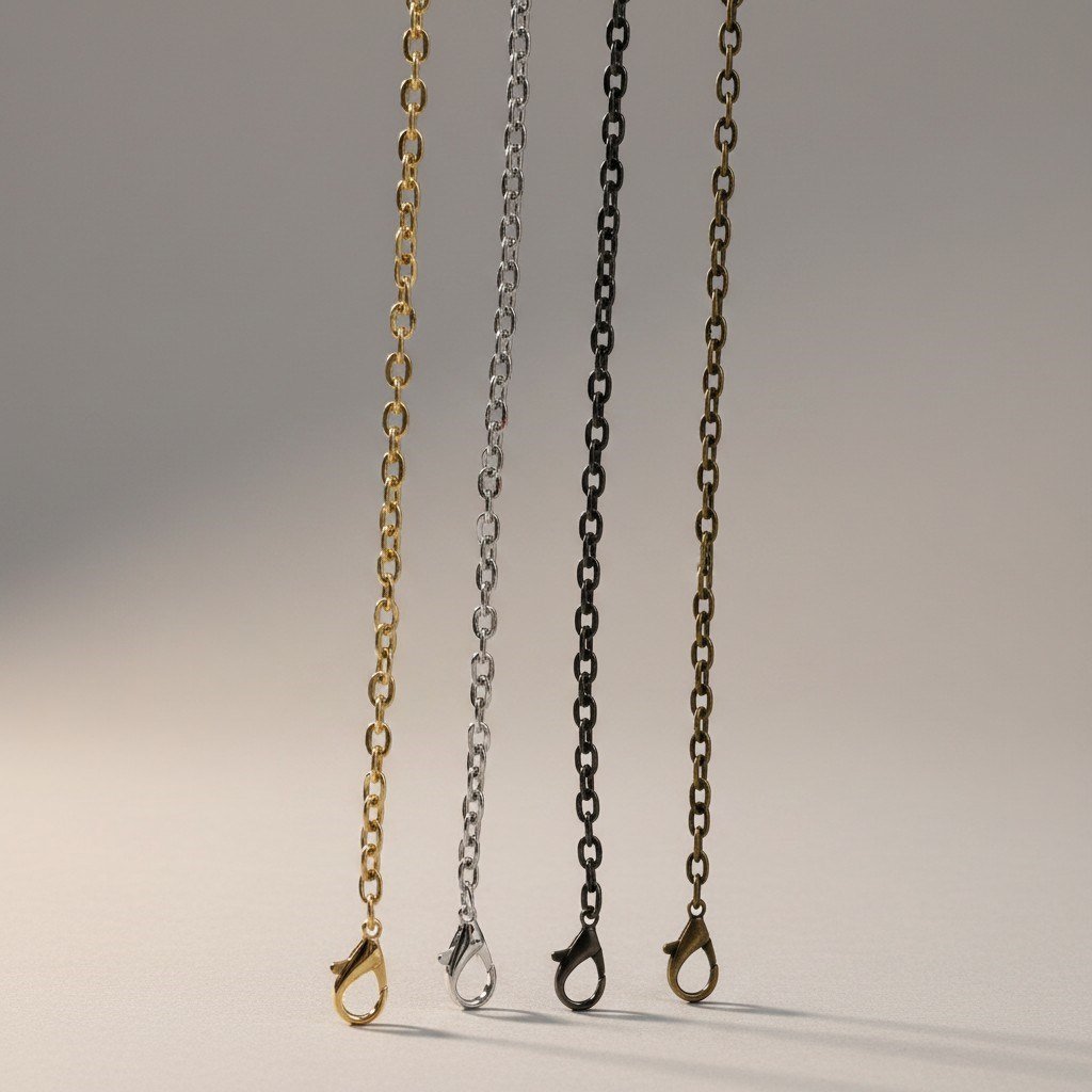 Küçük Halkalı Çanta Zinciri 120 cm Nikel, Antik, Siyah Nikel ve Light Gold