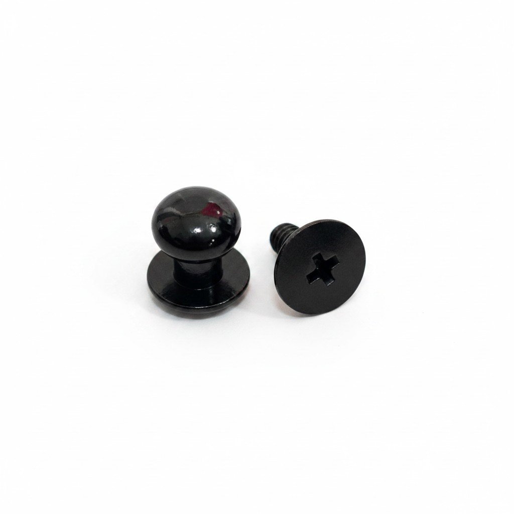 Topuzlu Vida, Çanta ve Cüzdan Vidası, Asker, Chicago Screw, 8.5 mm Siyah, 15 Adet