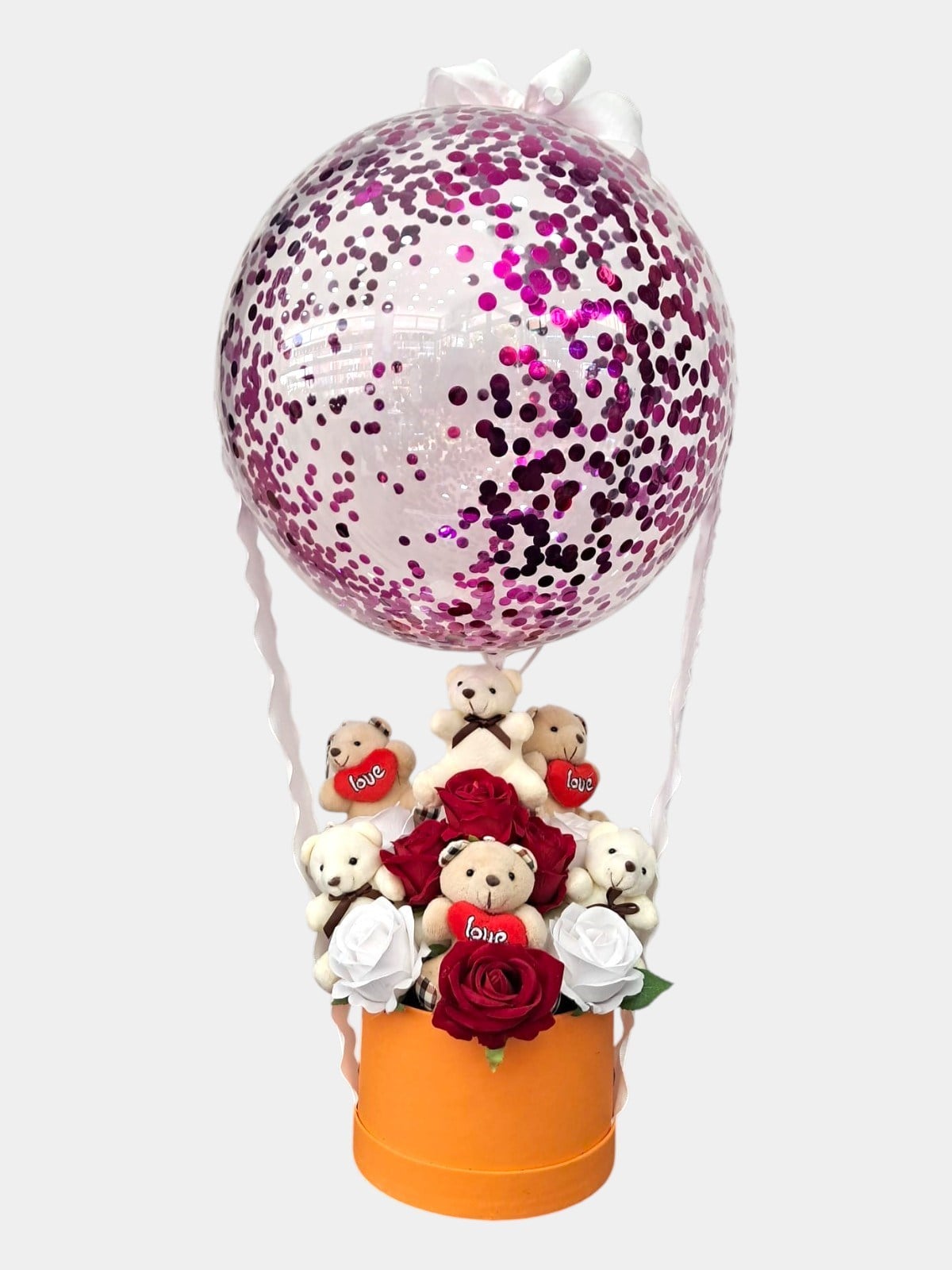 Marmaris Ayıcıklı Balon Aranjmanı | Kırmızı Gül & Love Temalı Hediye