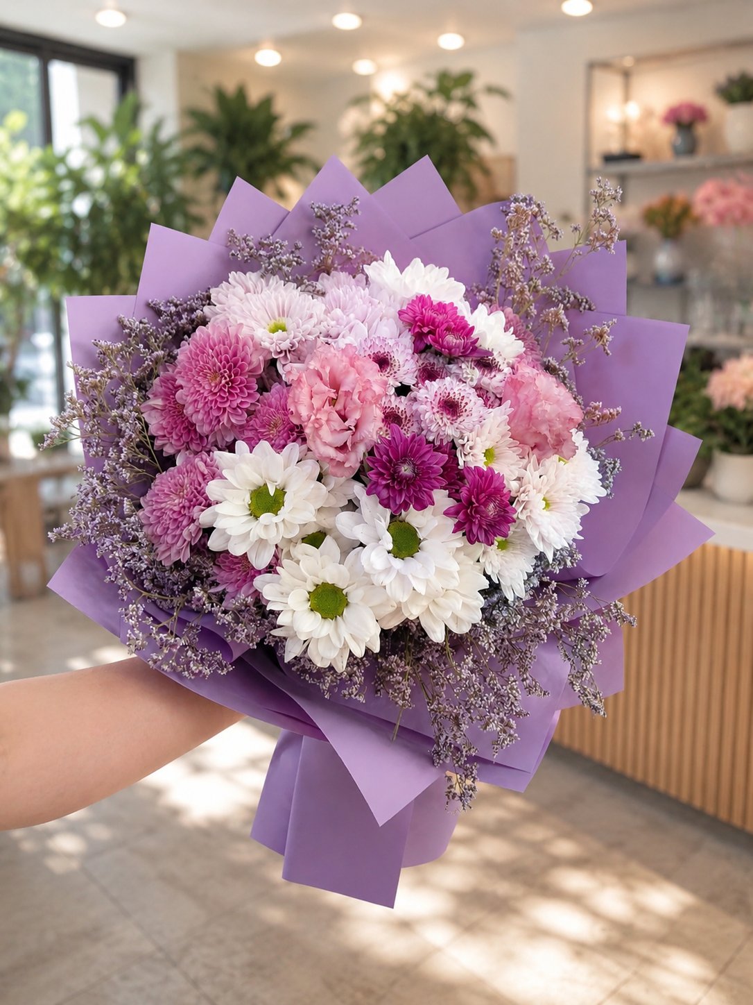 Marmaris Lavender Dream Premium Buketi | Lila Papatya ve Krizantem Buketi