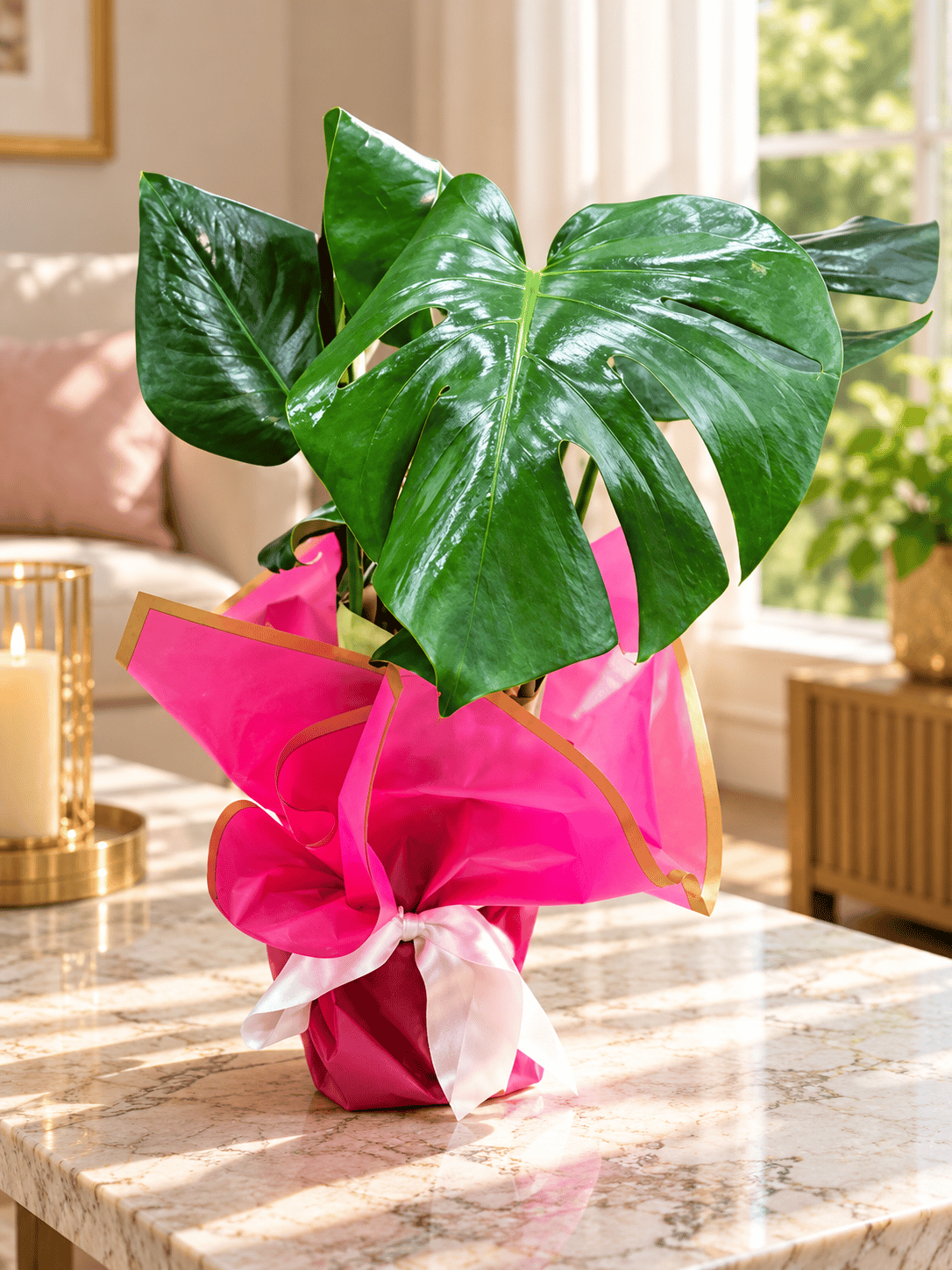 Marmaris Pembe Bukette Deve Tabanı (Monstera) | Modern & Dekoratif Bitki