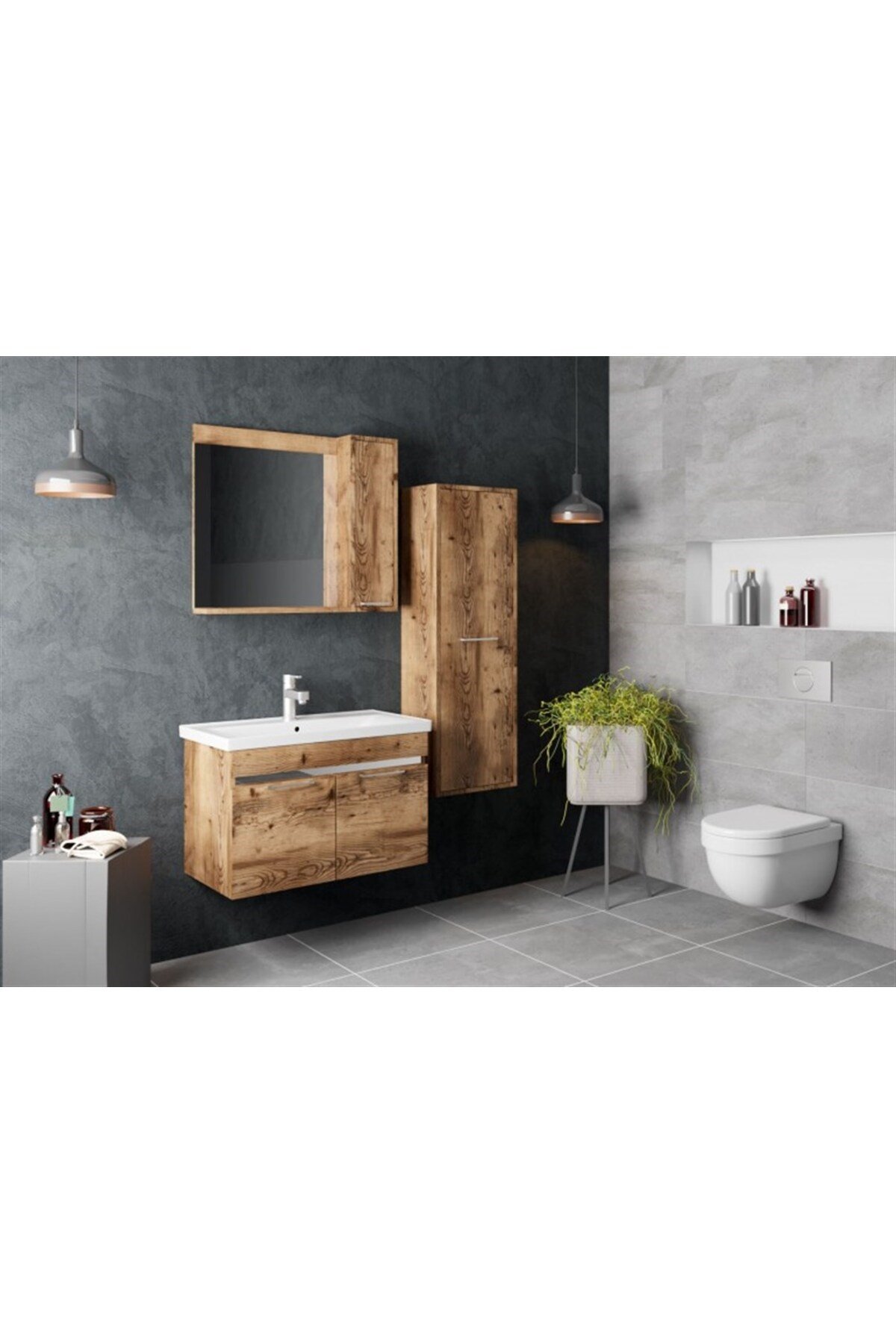 Lidya Banyo Dolabı Takımı Beyaz 80 Cm