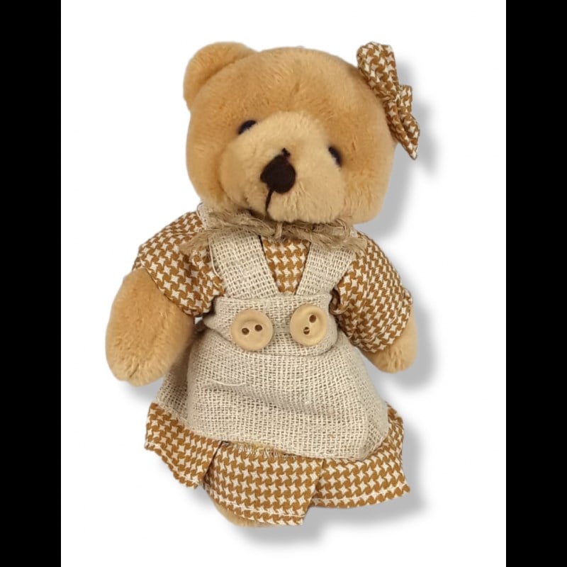 Giysili Ayıcık Kız Kahverengi 12 cm 50 adet