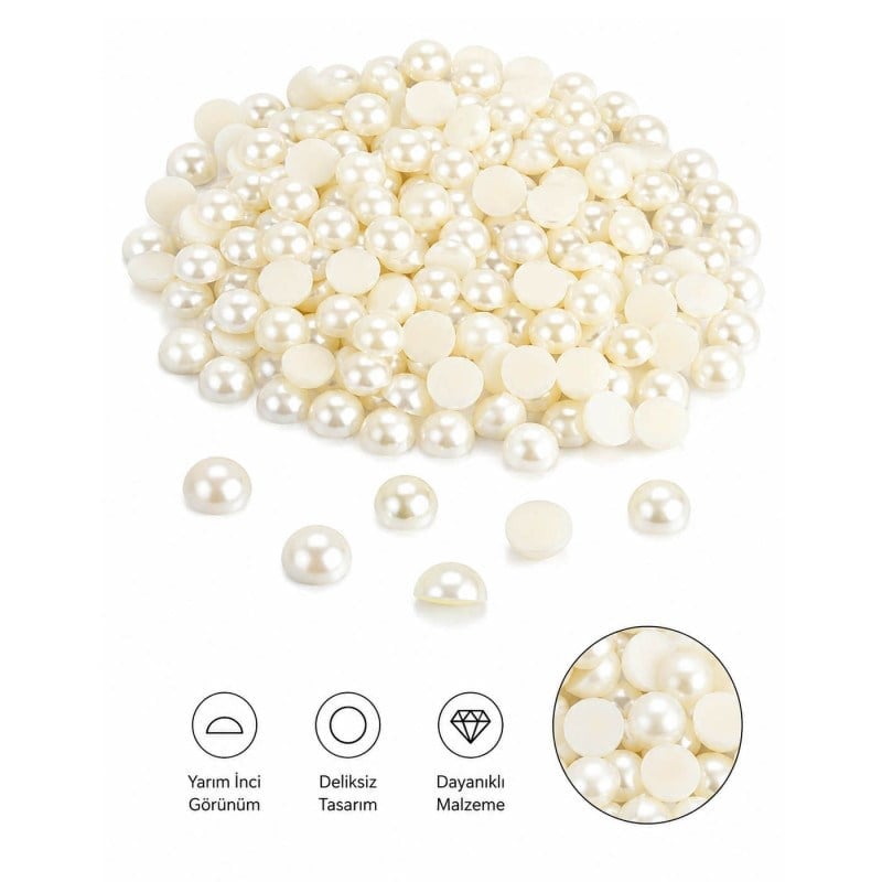 İnci Boncuk Deliksiz Krem Yarım 10 mm 500 gr