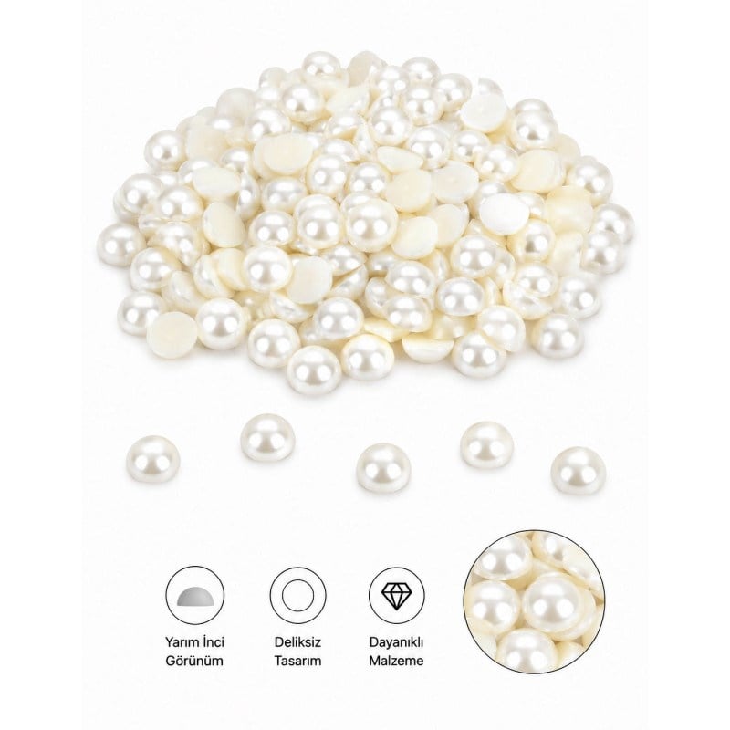 İnci Boncuk Deliksiz Krem Yarım 20 mm 500 gr