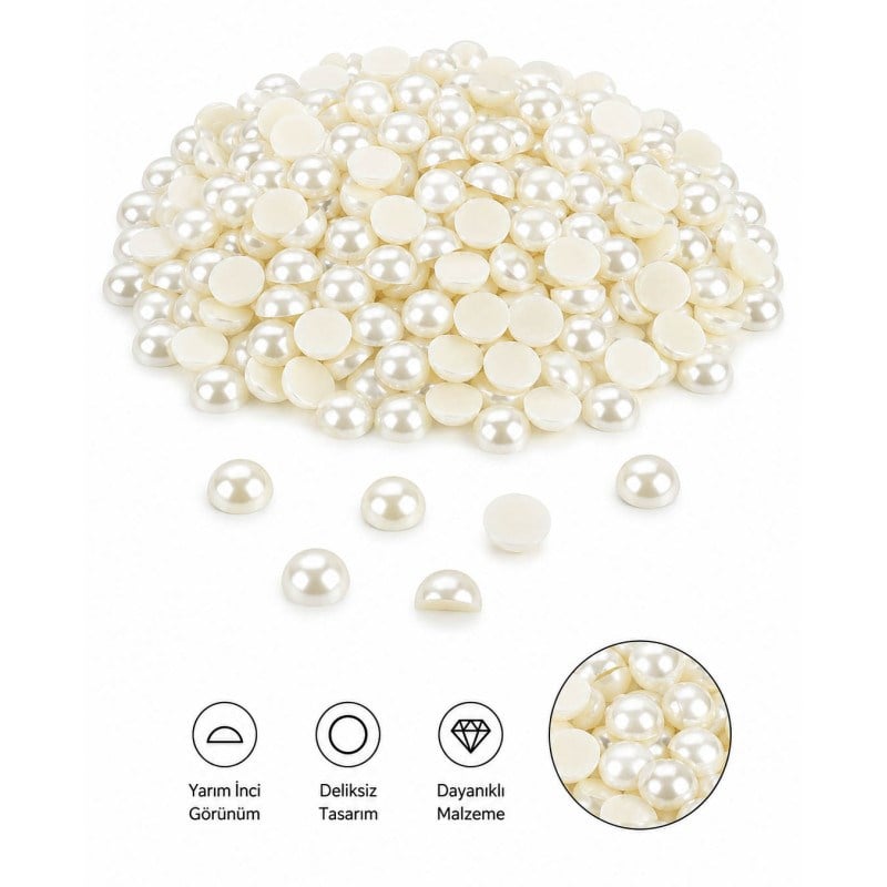 İnci Boncuk Deliksiz Krem Yarım 8 mm 500 gr