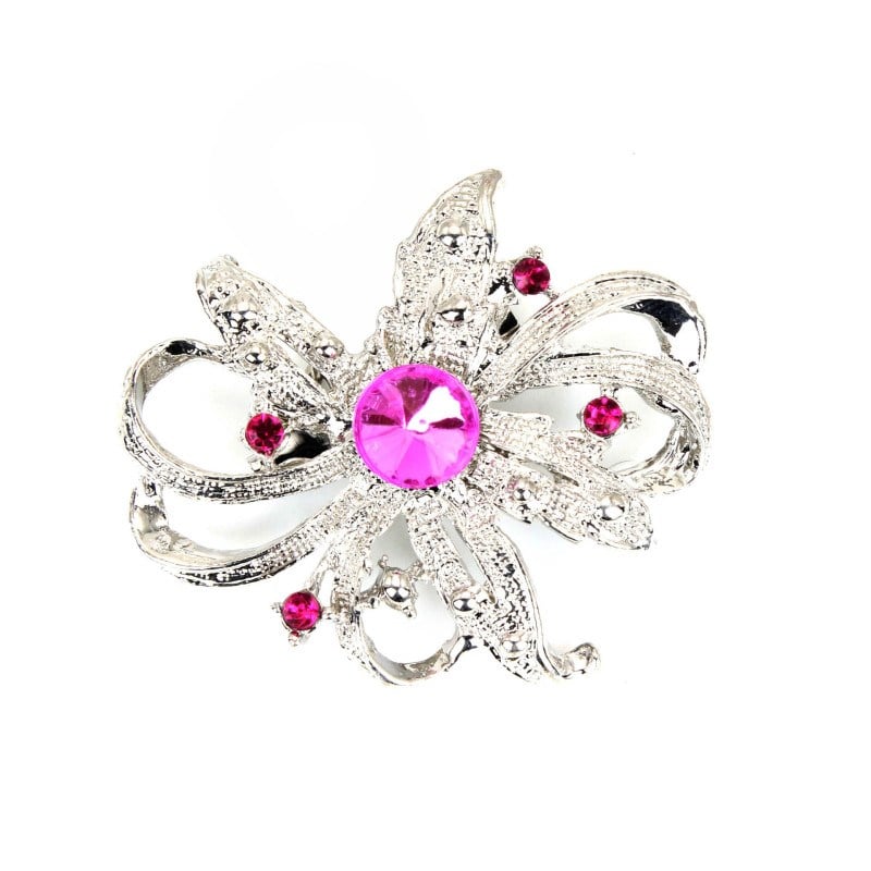 Kristal Taşlı Metal Broş Çiçek Motifli