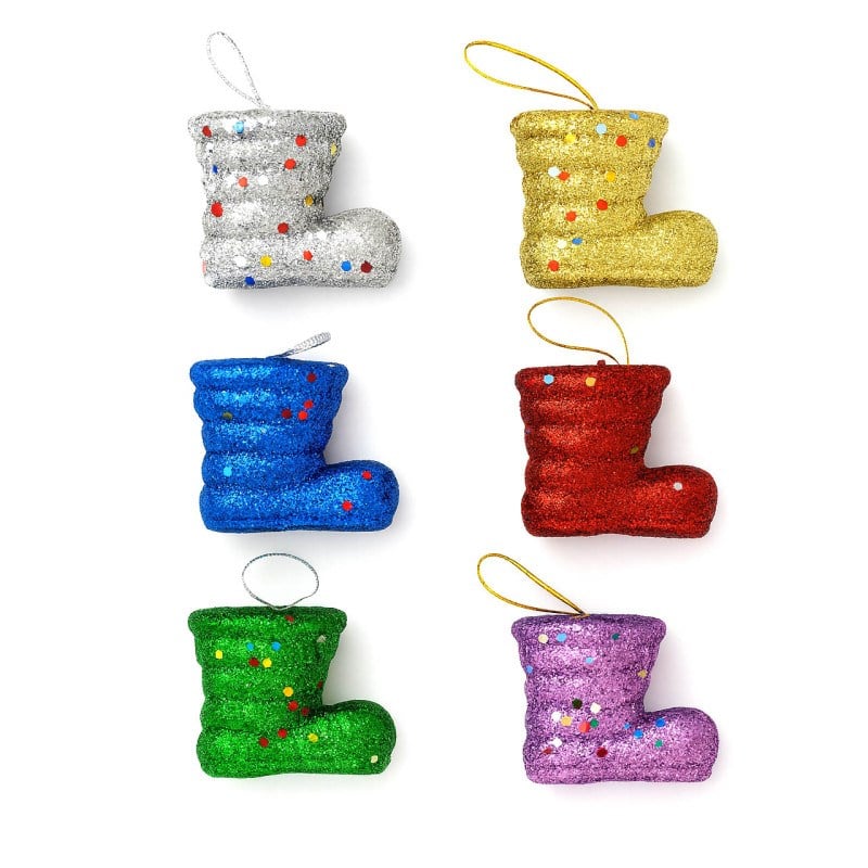 Yılbaşı Ağaç Süsü Simli ve Pullu Noel Baba Çizmesi 5 x 4,5 cm 6'lı