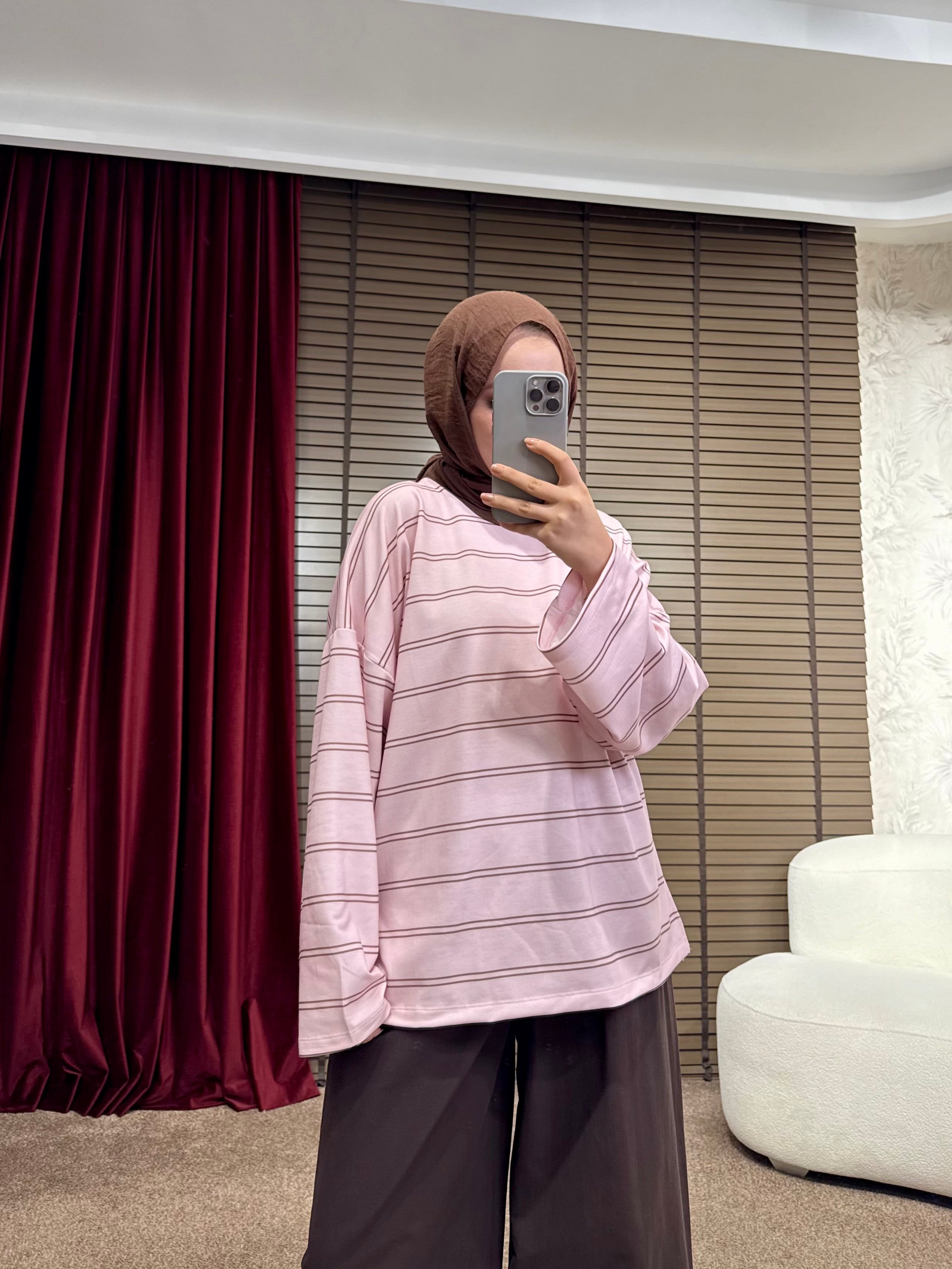 BBC ÇİZGİLİ SWEAT-PEMBE