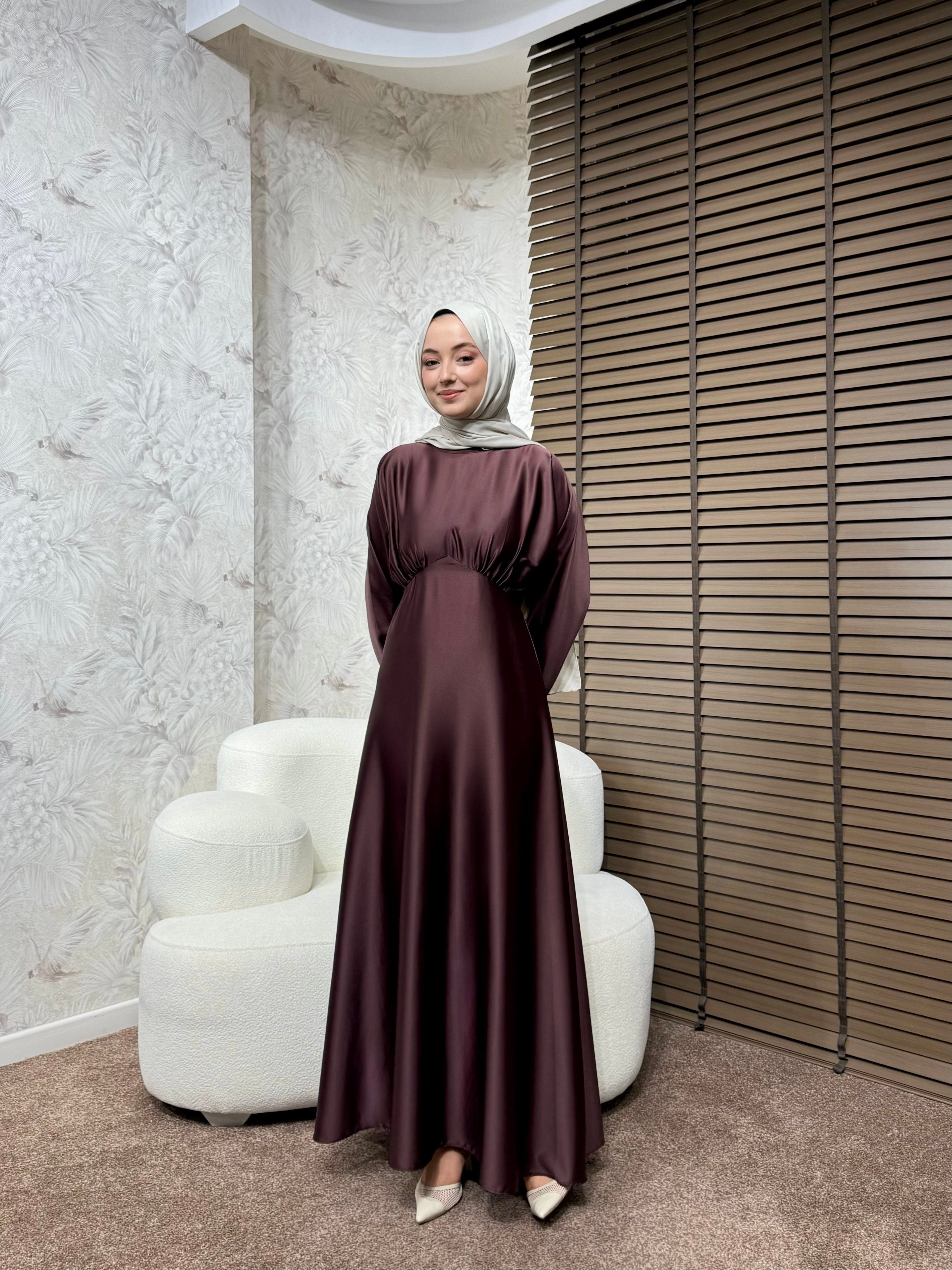 BBC LUXORA SATEN ELBİSE - BORDO