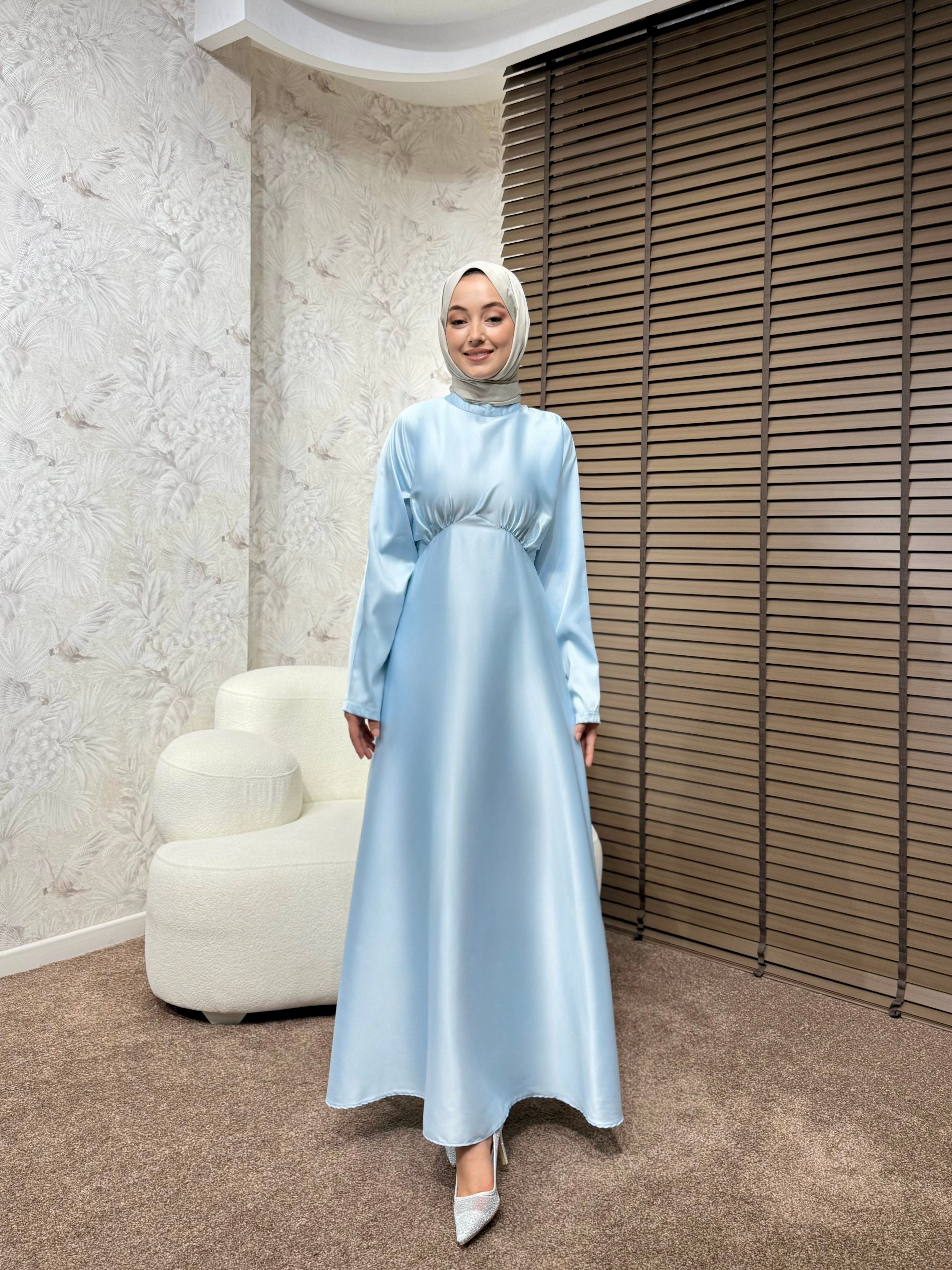 BBC LUXORA SATEN ELBİSE - MAVİ