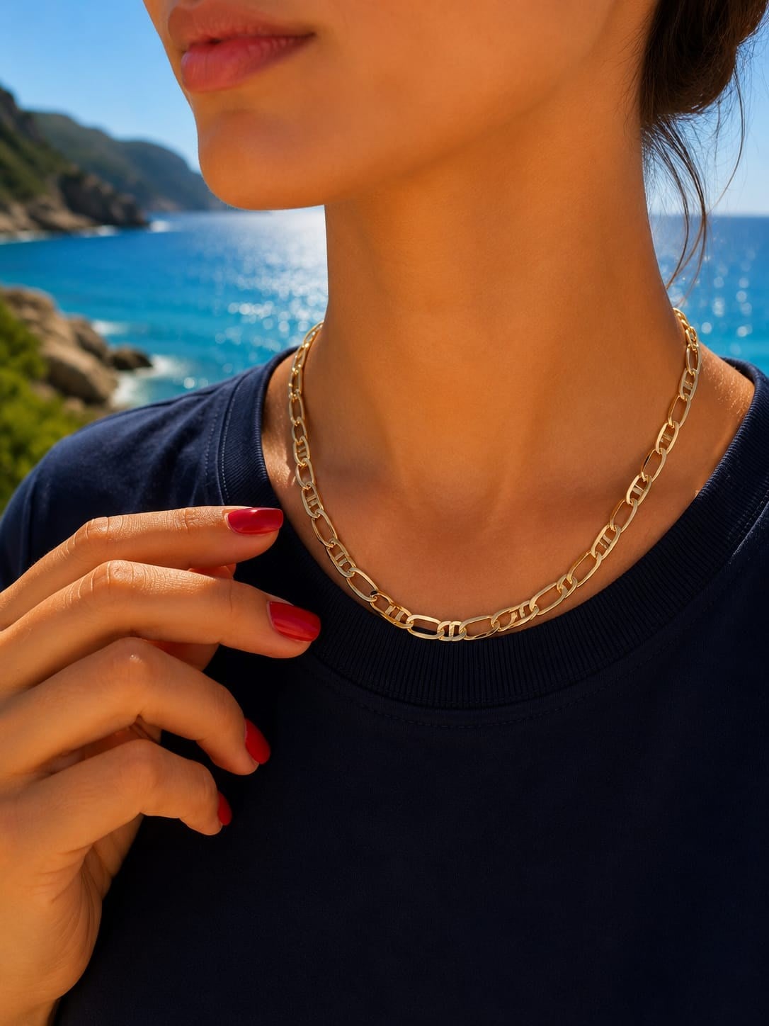 Dina 14K Gold Figaro Model Xuping Kolye.