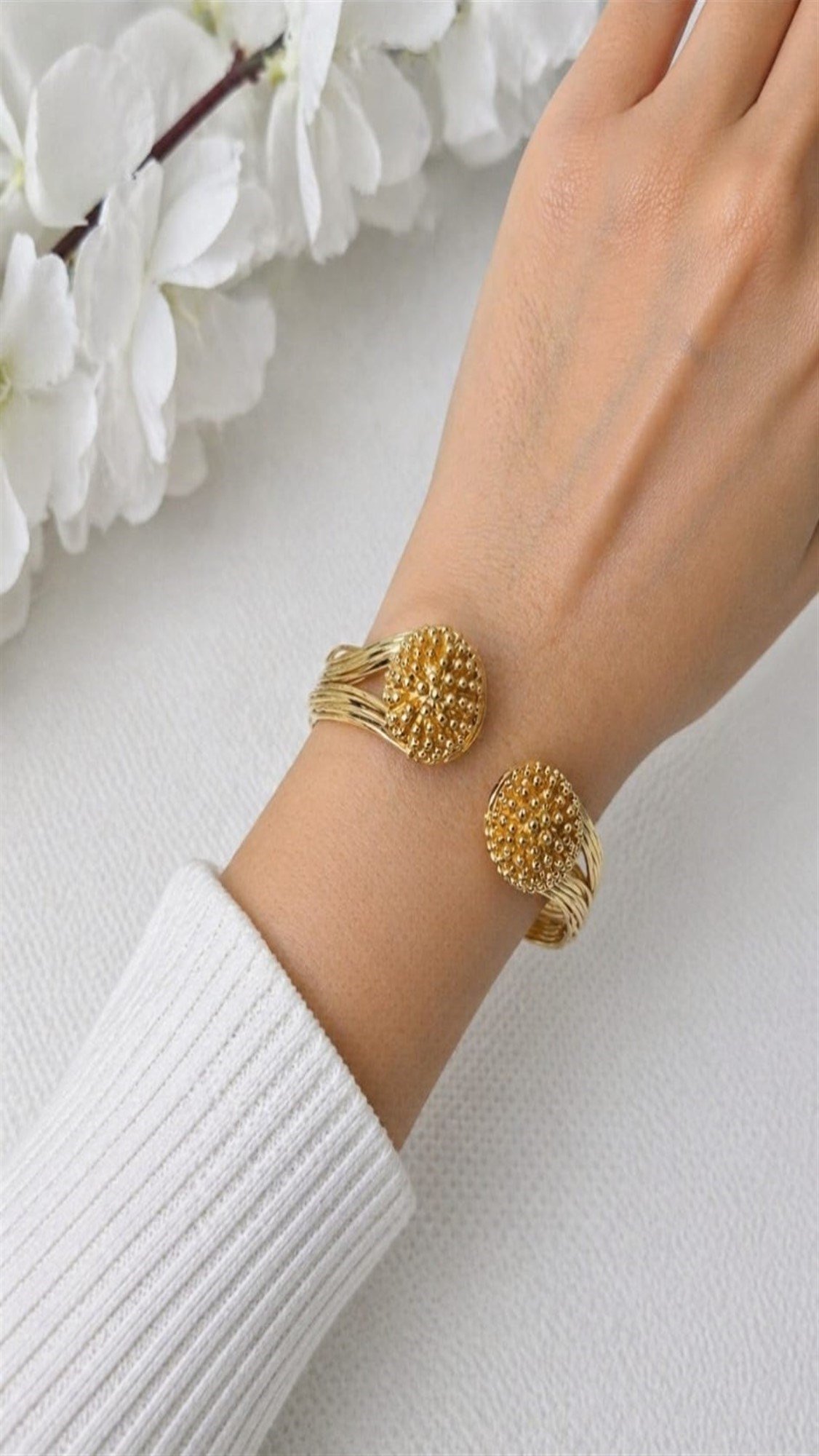 Gold Hand Made Dorika Çok Sıralı Dövme Bilezik