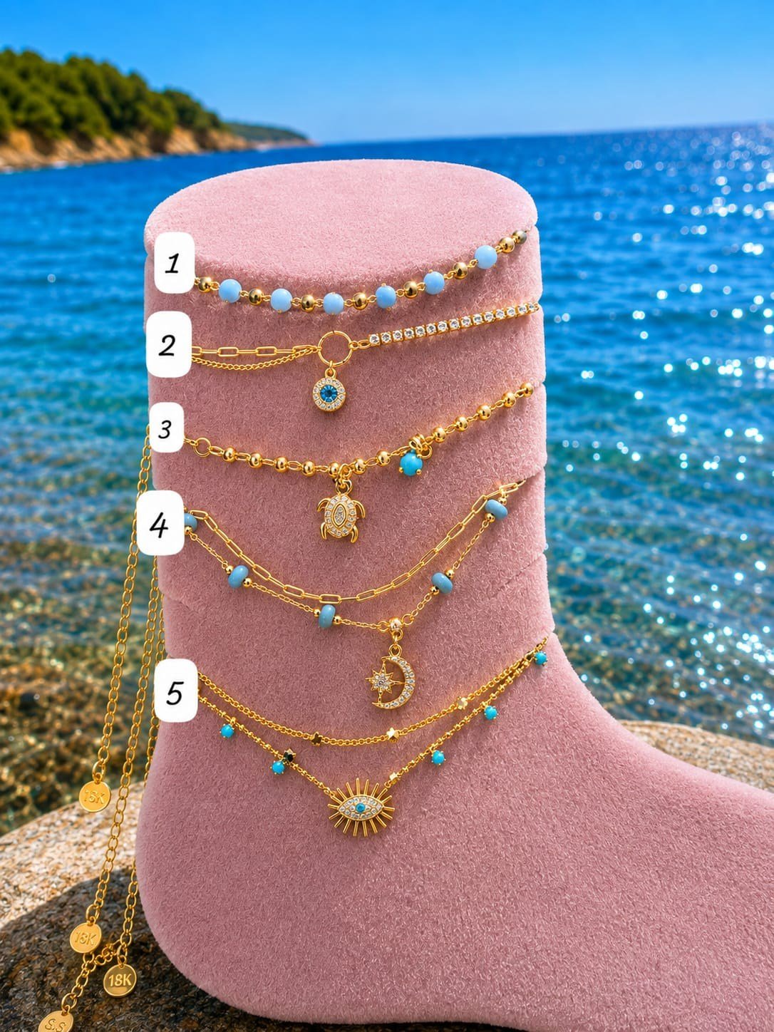 Violet Kadın Gold Hal Hal  Mavi Boncuk,Kaplumbağa