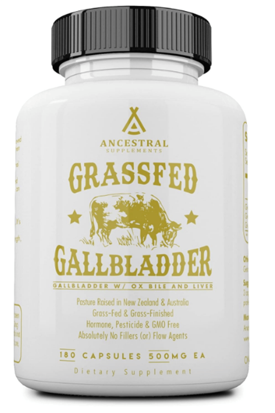Ancestral Supplements Grass Fed Beef Gallbladder with Ox Bile and Liver, 1000mg, Complex Promotes Digestive 180 Capsul.Abd.89.