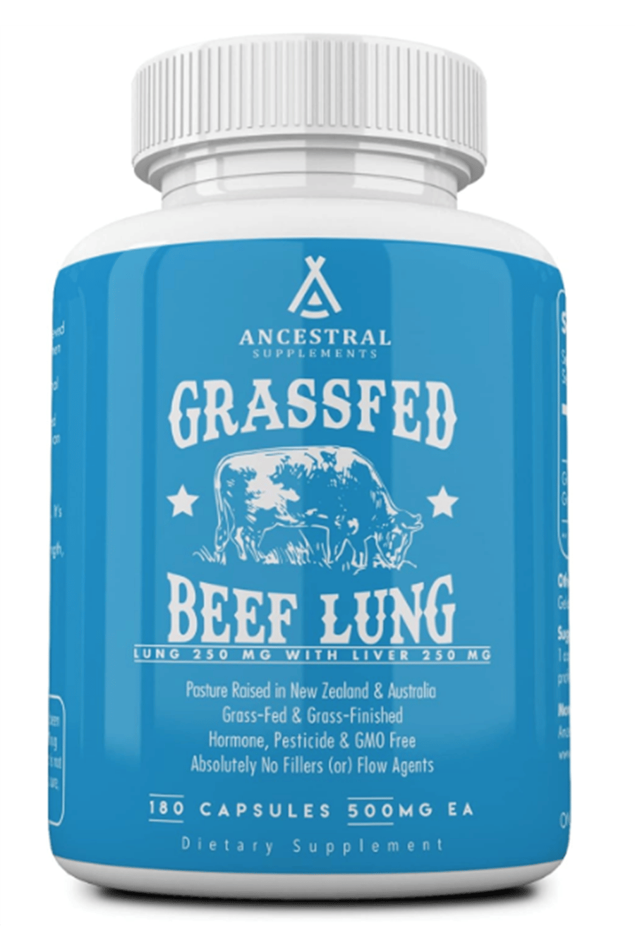 Ancestral Supplements Grass Fed Beef Lung, 500mg, Lung and Liver, Respiratory, Vascular, and Circulatory Health, Non-GMO, 180 Capsules.