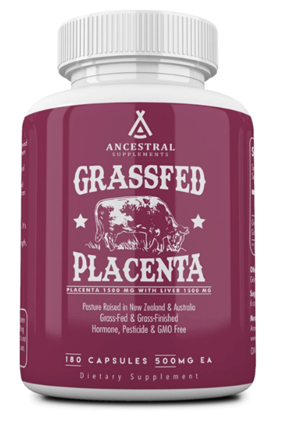 Ancestral Supplements Grass Fed Placenta, Contains Postpartum Promotes, Stem Cells Support Skin Elasticity, 180 Capsules.