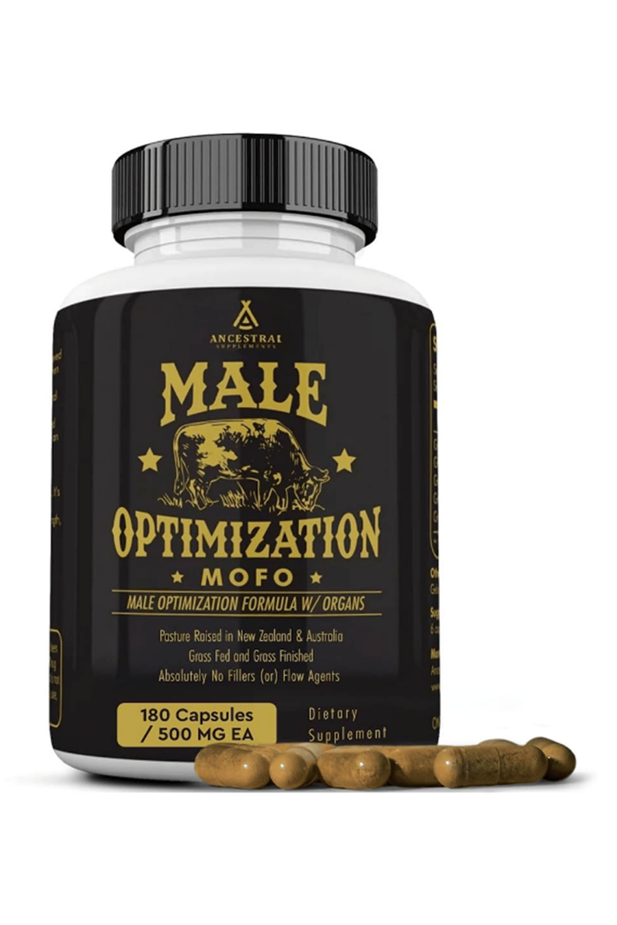 Ancestral Supplements Male Optimization Mofo, Support for Energy Levels and Overall Men's Health and Wellness, Non-GMO, No Fillers, 180 Capsules.