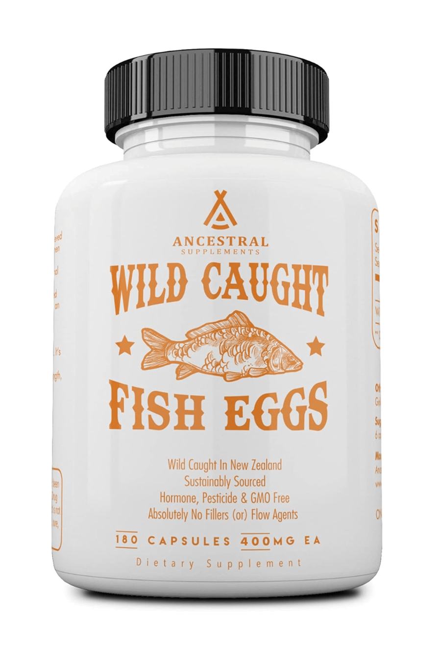Ancestral Supplements Wild Caught Fish Eggs, 2400mg, Omega-3  Brain, Heart, Fertility and Inflammatory, Whole Food Source of Vitamin D, K2, and A, Non-GMO, 180 Capsul.USA.90.