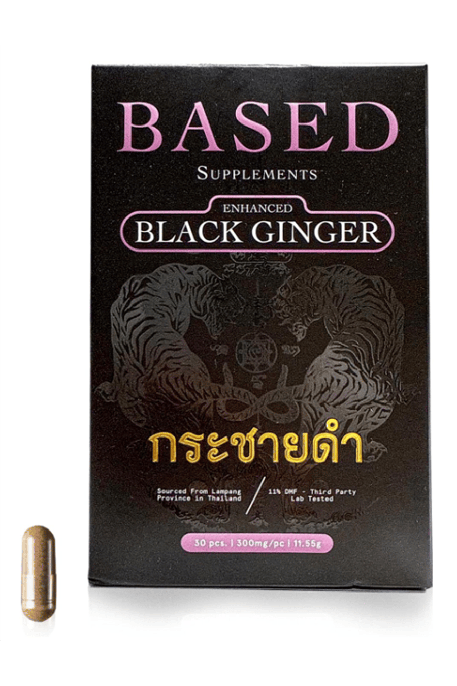 Based Supplements Black Ginger  (300mg, 30 Capsules) -Premium Thai Root Extract with 16% Methoxyflavones  11% DMF - Traditional Asian Herb for Energy. 