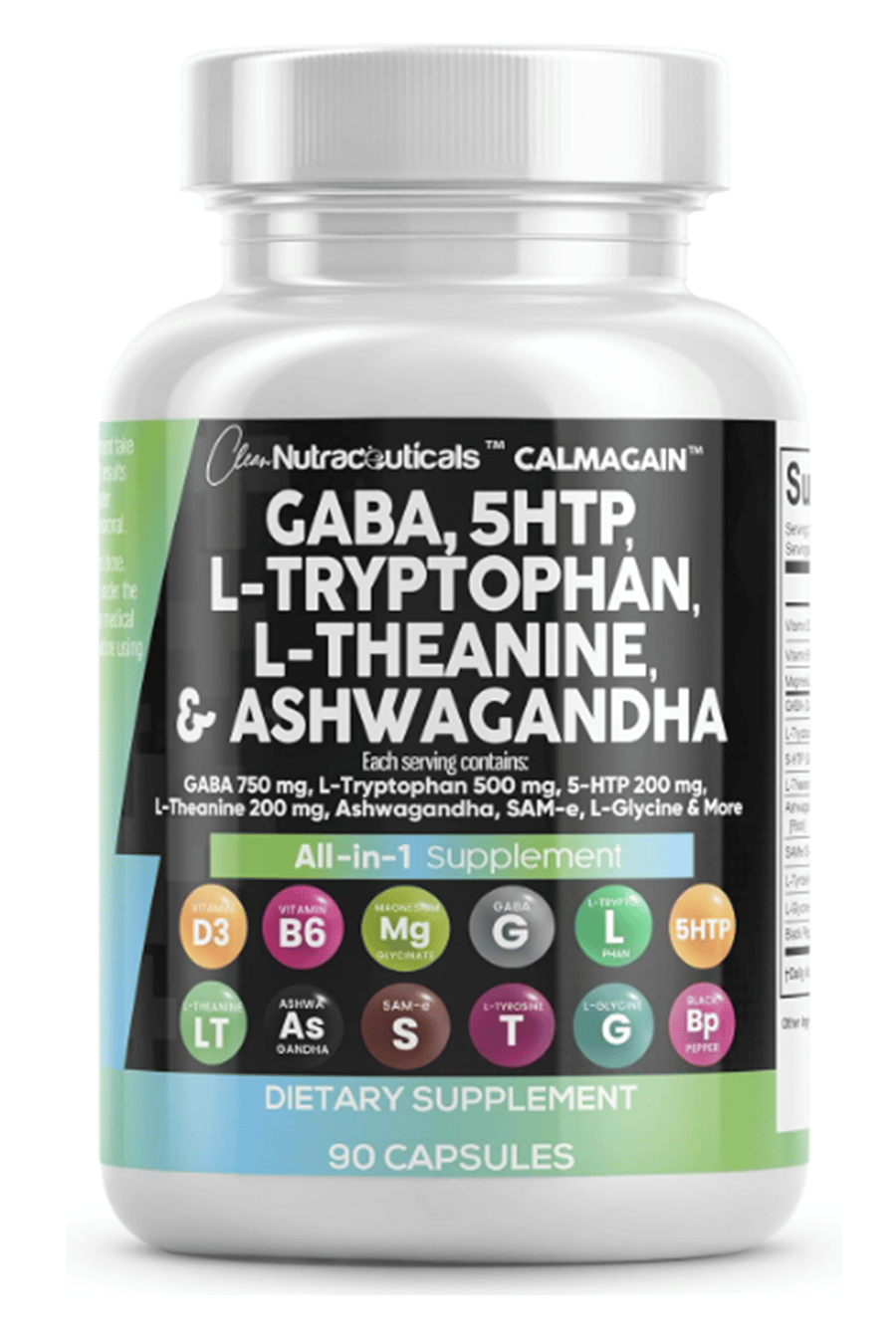 Clean Nutraceuticals GABA 5 HTP  L Tryptophan  L Theanine  SAM-e L-Glycine - Mood Support 90 Capsul.