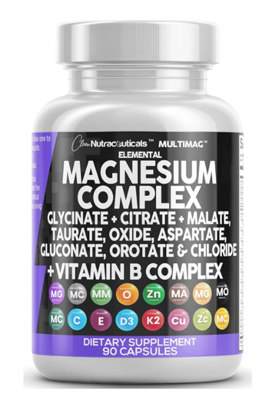 Clean Nutraceuticals  Magnezyum Complex Magne Glycinate Citrate Malate Oxide Taurate Aspartate Orotate  Mag Chloride, Zinc Copper  Vitamin C B1 B2 B6 B12 90 Capsul.