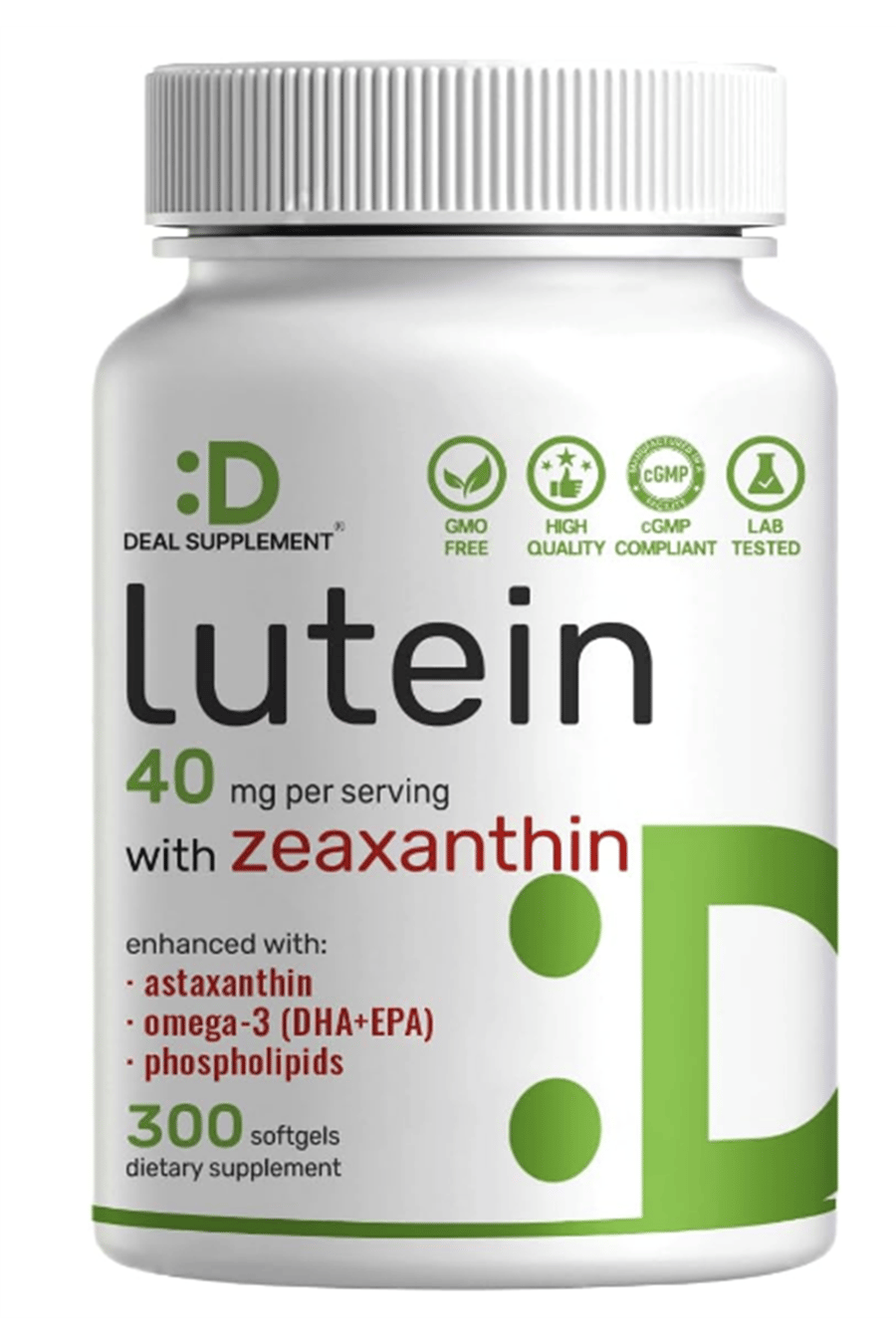 DEAL SUPLAMENT Lutein and Zeaxanthin 40mg Per Serving, 300 Softgels Plus Astaxanthin, Omega-3s,  Phospholipids Non-GMO.