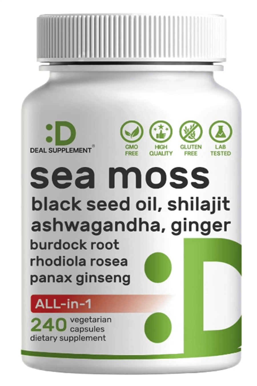 DEAL SUPPLEMENT Irish Sea Moss 7000mg  240 Veggie Capsul – 14 Superfood Complex – Shilajit, Black Seed Oil, Ginger.44.