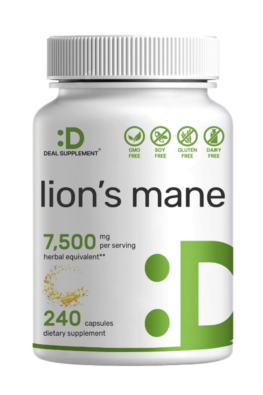 DEAL SUPPLEMENT Lions Mane Mushroom  7500mg   240 Capsules – Active Fruiting Body  Mycelium 10:1 Extract – Natural Brain Nootropic  Immune Booster – Non-GMO.47.
