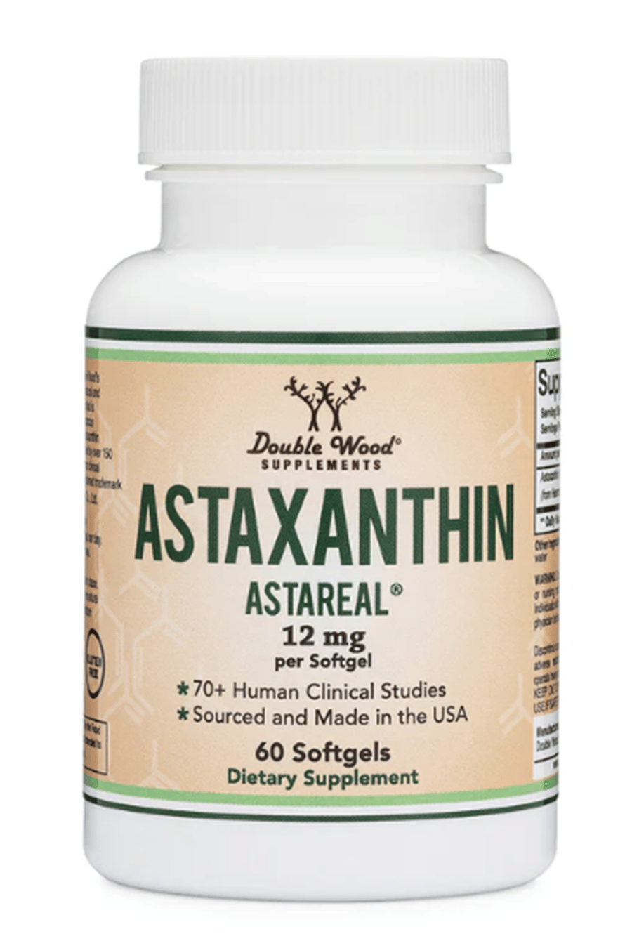 Double Wood  Astaxanthin 12mg Max Strength (Only Patented Astaxanthin (Astrareal) with  60 Softgel.