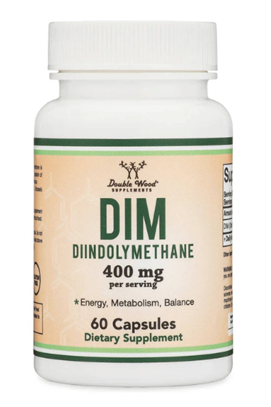 Double Wood DIM  for Women and Men (Diindolylmethane Acne Treatment, 400mg  60 Capsules.Abd