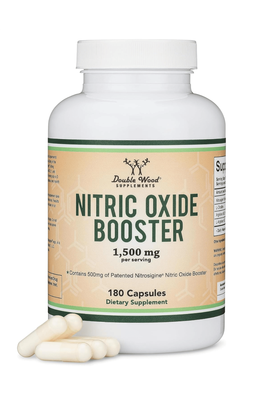 Double Wood Nitric Oxide (Stim Free Pre Workout) - Nitrosigine, L Arginine, and L Citrulline (Clinically Studied to Boost No2 Nitric Oxide Flow) 180 Capsul.40.