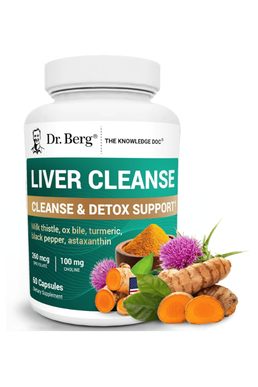 Dr. Berg Liver Cleanse Detox Unique Blend of Milk Thistle, Ox Bile  Folate - Liver Includes Turmeric, Black Pepper  Choline - 60 Capsul.49.