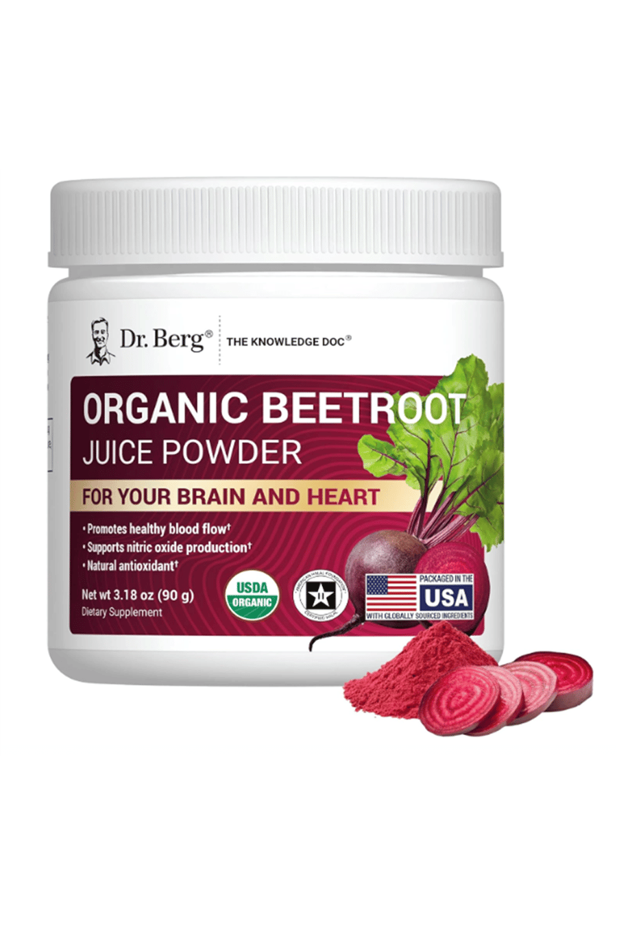 Dr. Berg Raw Organic Beet Powder from Real Earth-Grown Beets – USDA Certified Organic Beet Root Powder to Support Nitric Oxide Levels, Energy, Blood Flow,  Heart Health– 30 Servings.